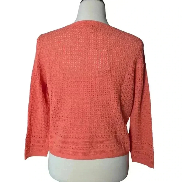 New Appleseed's Women's Small Coral Color Loose Knit Cardigan Sweater 3/4 - Picture 5 of 7